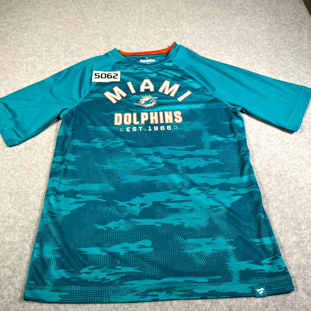Miami Dolphins Shirt Men Medium Aqua Camo Fanatics Performance Fit Raglan Sleeve